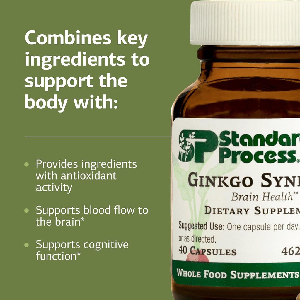 Standard Process Ginkgo Synergy - Brain Health Support Supplement - Supplement with Ginkgo Biloba Extract, Organic Buckwheat Powder & Gotu Kola to Support Antioxidant Activity - 40 Capsules