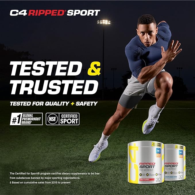 Cellucor C4 Ripped Sport Pre Workout Powder Arctic Snow Cone - NSF Certified for Sport + Sugar Free Preworkout Energy Supplement for Men & Women - 135mg Caffeine + Weight Loss - 30 Servings