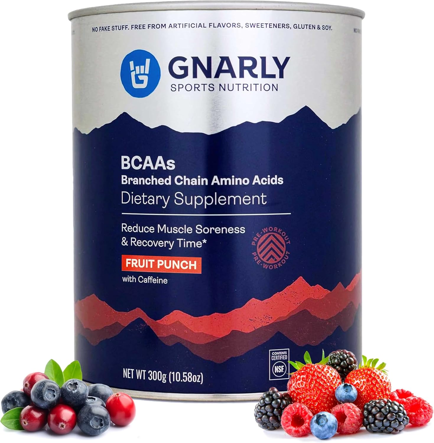 Gnarly Nutrition BCAA Powder, Fruit Punch – Pre-Workout BCAAS Amino Acids – NSF Sport Certified – Supplement to Support and Rebuild Muscle – Fruit Punch with Caffeine, 10.58 oz