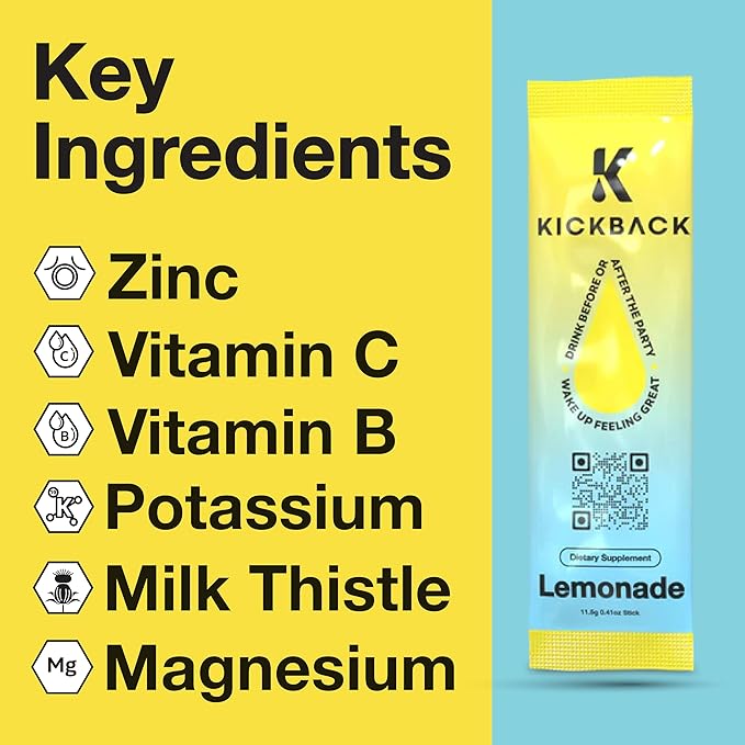 Kickback Morning Boost Lemonade 10 Pack – Electrolyte Hydration Beverage with Electrolytes & Vitamins for Enhanced Energy & Focus – Innovative Proprietary Drink for Liver & Gut Support
