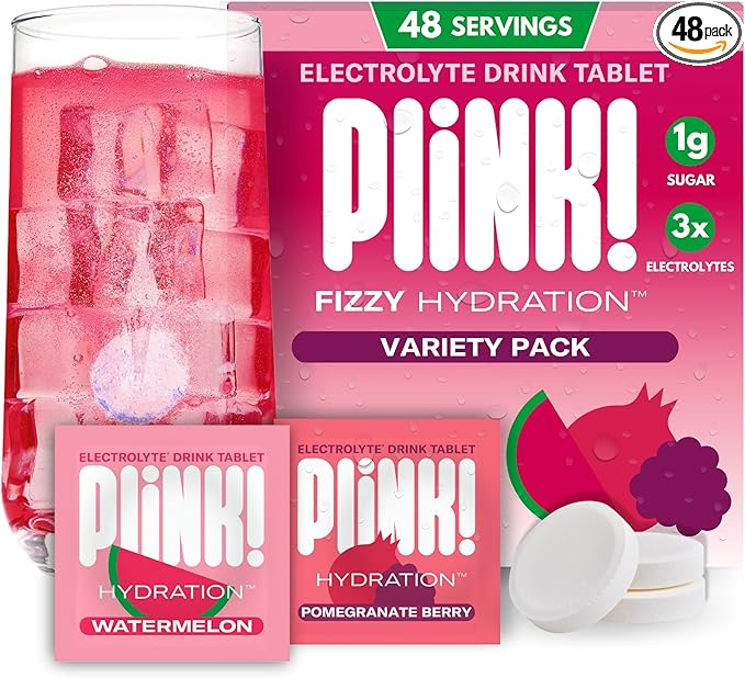 Plink! Fizzy Electrolyte Drink Tablets for Daily Hydration - 48ct Electrolyte Tablets + Sodium, Potassium, Magnesium, Low-Calorie, Low-Sugar Keto Electrolytes Powder Hydration Packets Water Flavoring