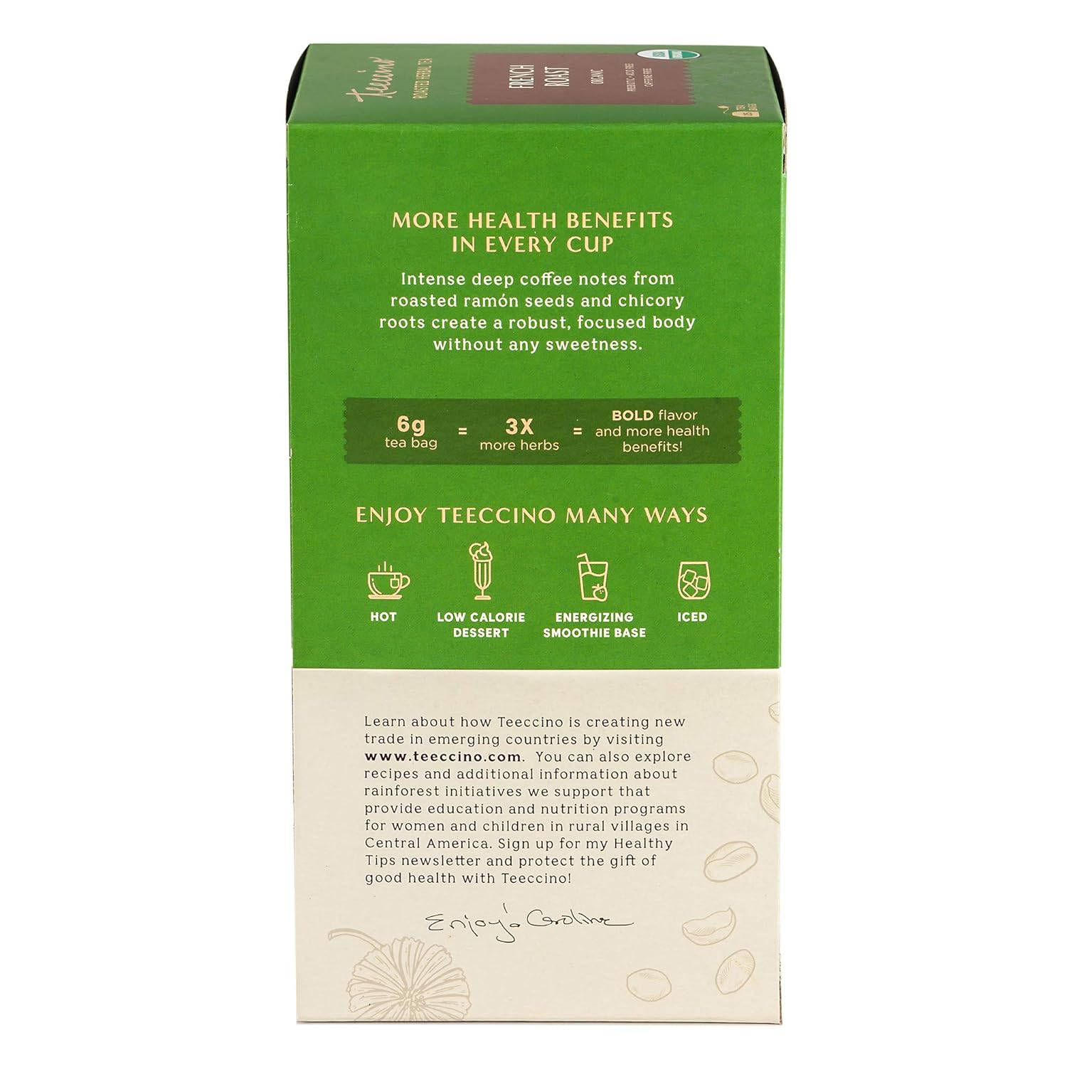 Teeccino French Roast Herbal Tea - Rich & Roasted Herbal Tea That’s Caffeine Free & Prebiotic for Natural Energy, Coffee Alternative, 25 Tea Bags (Pack of 3)