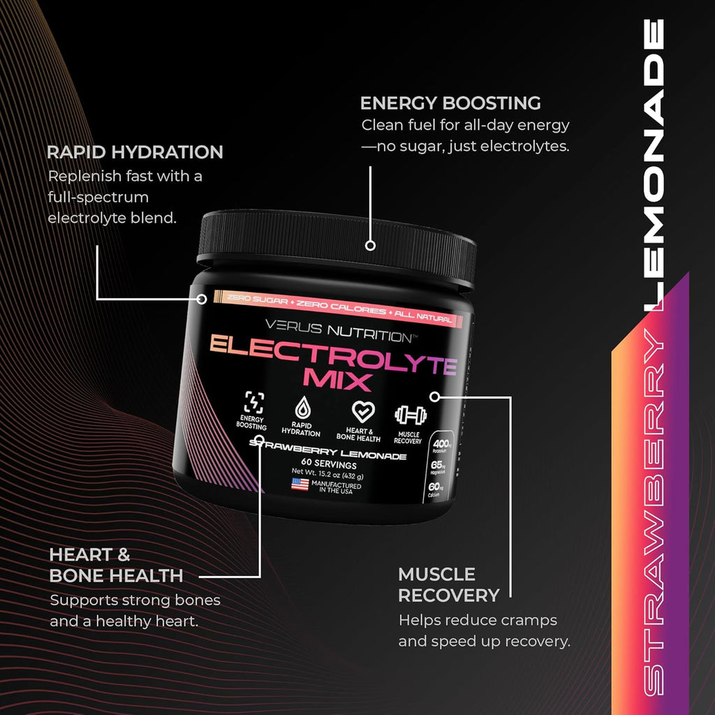 Electrolytes Powder No Sugar- Zero Calorie Hydration Powder | Sugar Free Electrolytes for Fasting, Keto & Vegan | Natural Ingredients Electrolyte Mix for Energy Boost, 60 Servings