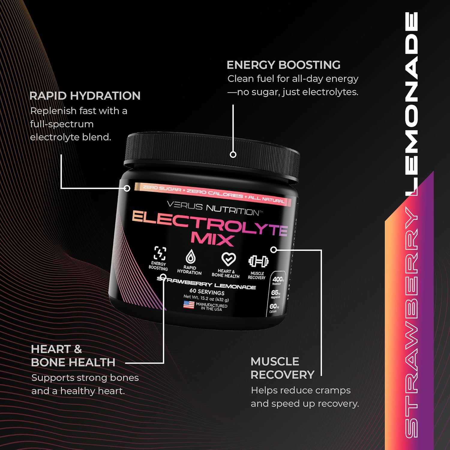 Electrolytes Powder No Sugar- Zero Calorie Hydration Powder | Sugar Free Electrolytes for Fasting, Keto & Vegan | Natural Ingredients Electrolyte Mix for Energy Boost, 60 Servings