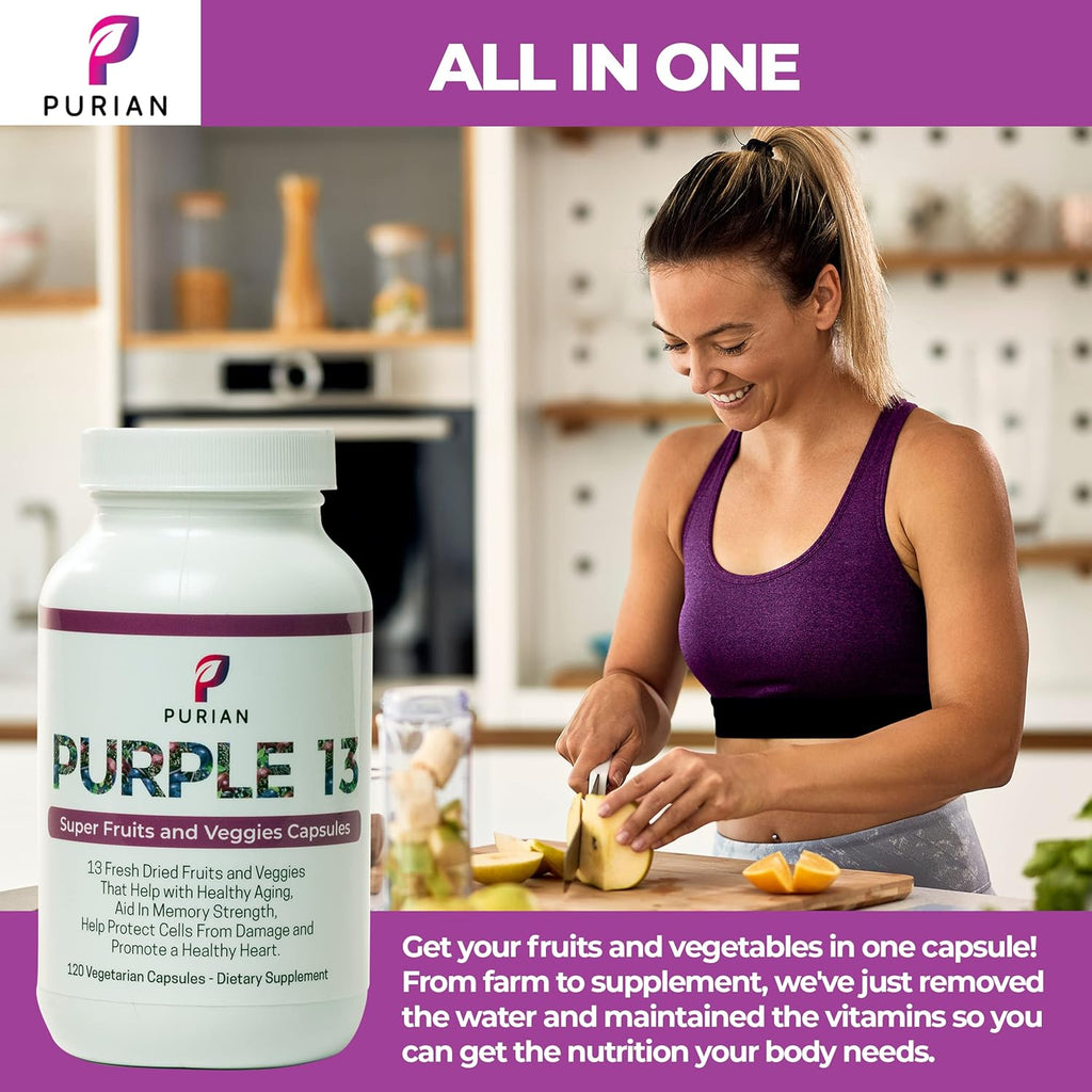 PURIAN Purple SuperFood Fruit and Veggie Supplement Fresh Dried Purple Fruit and Vegetable Supplements Promotes Anti-Aging, Heart Health, Aids Memory Strength, 240 Vegetarian Capsules, 2 Pack