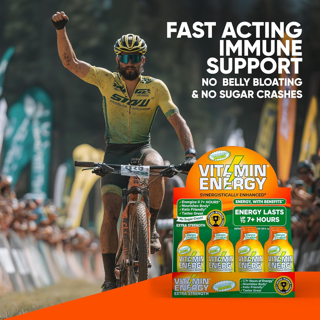 Vitamin Energy Immune+ Extra Strength Energy Shot Mango 8 Pack, 260mg Natural Caffeine, B-Vitamins, Citicoline, Green Tea, Immunity & Focus Support, Zero Sugar, Gluten-Free 1.93 fl oz