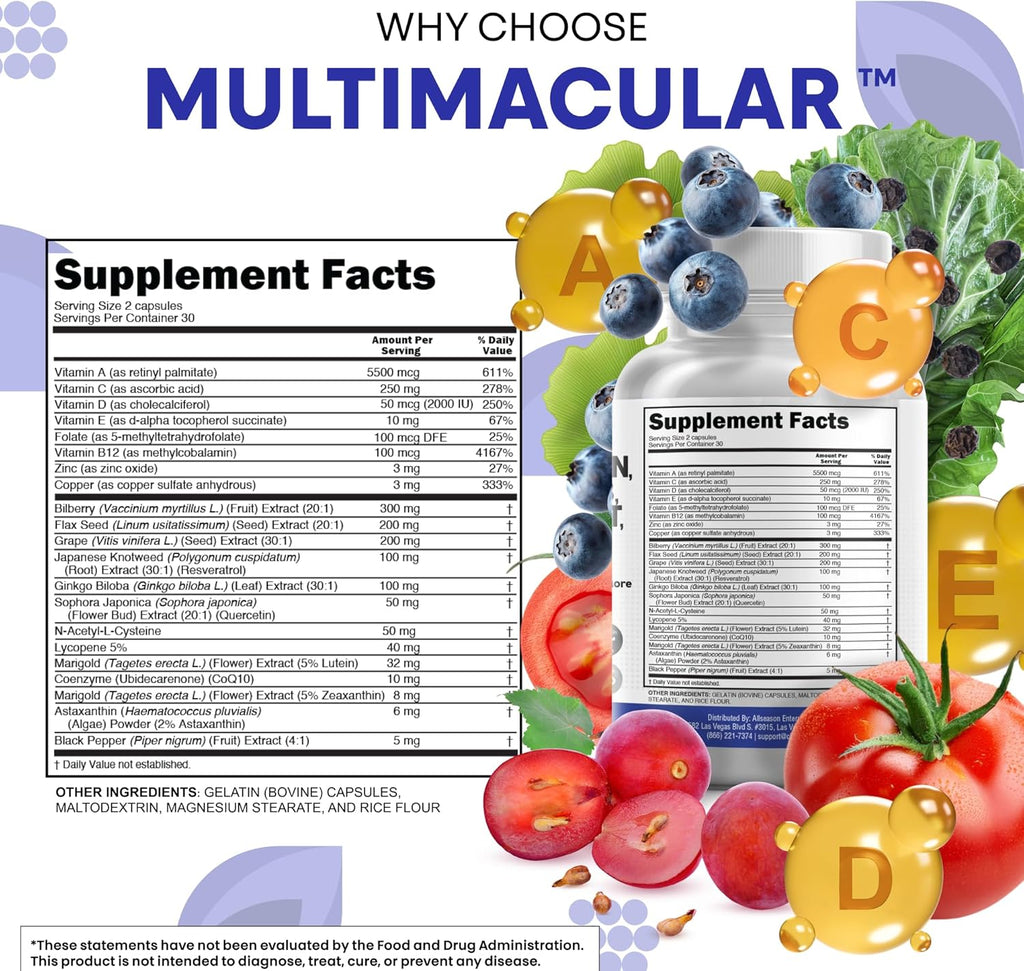 Clean Nutra Eye Vitamins with Bilberry Lutein and Zeaxanthin Supplements Lycopene 40mg Resveratrol Grape Seed Astaxanthin for Eyes - Eye Care Health Support Eye Vitamin and Mineral Supplement