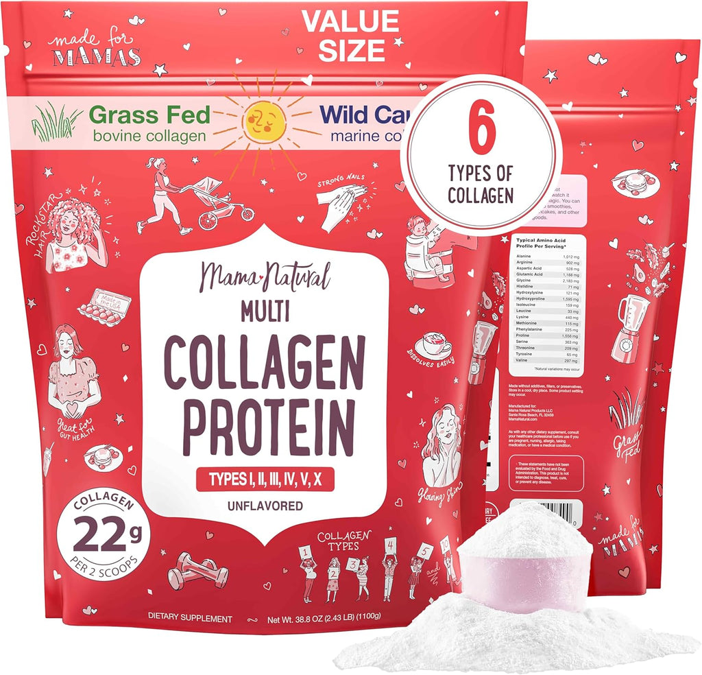Multi Collagen Protein Powder Value Pack (100 Servings) - Unflavored & Hydrolyzed with 6 Types (1, 2, 3, 4, 5 & 10) - Pure Collagen Peptides for Women - Grass Fed Beef, Wild Fish & USA Eggshell
