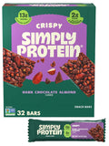 Simply Protein - Dark Chocolate Almond Crispy Bars - Plant Based Protein Bars - Low Carb, Low Sugar, High Fiber - 13g Protein, 2g Sugar, 7g Fiber - Vegan, Gluten Free, Non GMO, Kosher - 32 Bars