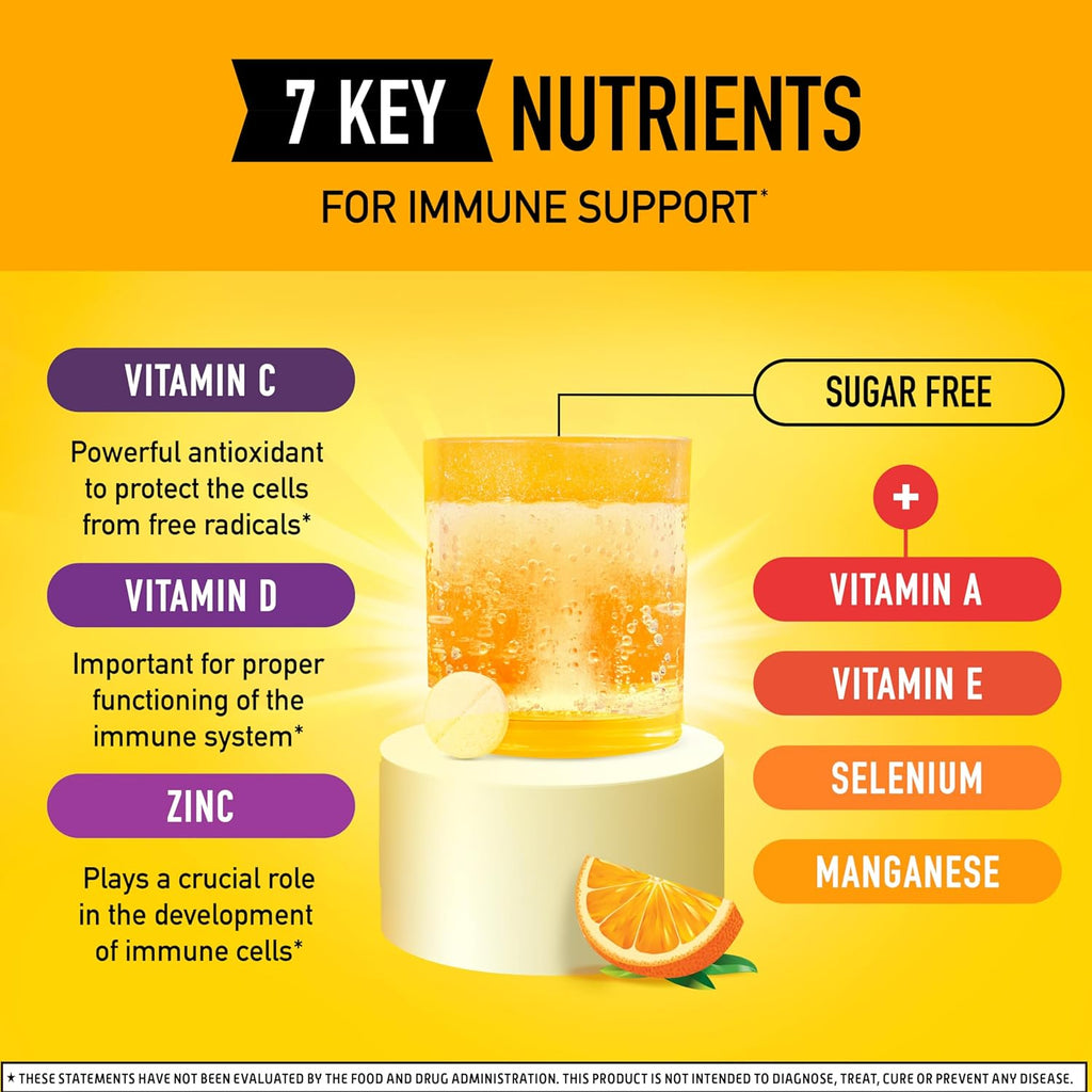 Airborne 1000mg Vitamin C with Vitamin D & Zinc, Sugar Free Multivitamin Immune Support Supplement, Antioxidants Vitamins A C & Vitamin E, 30 Effervescent Tablets, Zesty Orange Flavor