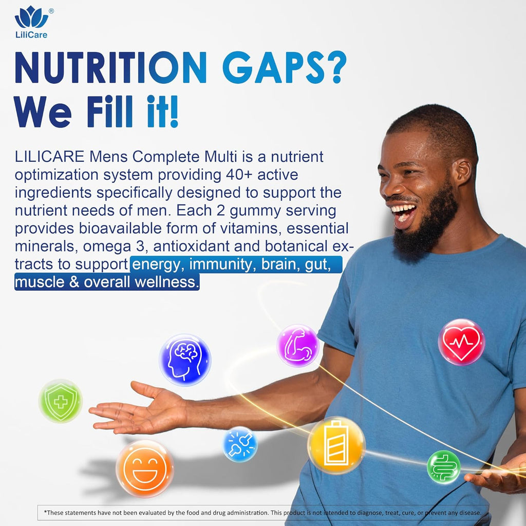 Mens Multivitamins Gummies, Multiminerals, Vegan Omega 3, CoQ10, Probiotics, Daily Mens Vitamins A C D3 E B6 B12, Methylated Multivitamin for Men - Energy, Immunity, Sugar Free, Vegan (No Iron) 60 Cts
