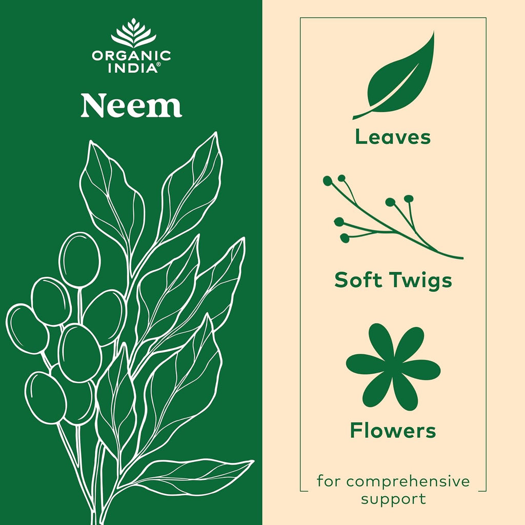 ORGANIC INDIA Neem Leaf Capsules - Herbal Supplement, Supports Skin & Immune Health, Vegan, Gluten Free, USDA Certified Organic - 90 Count