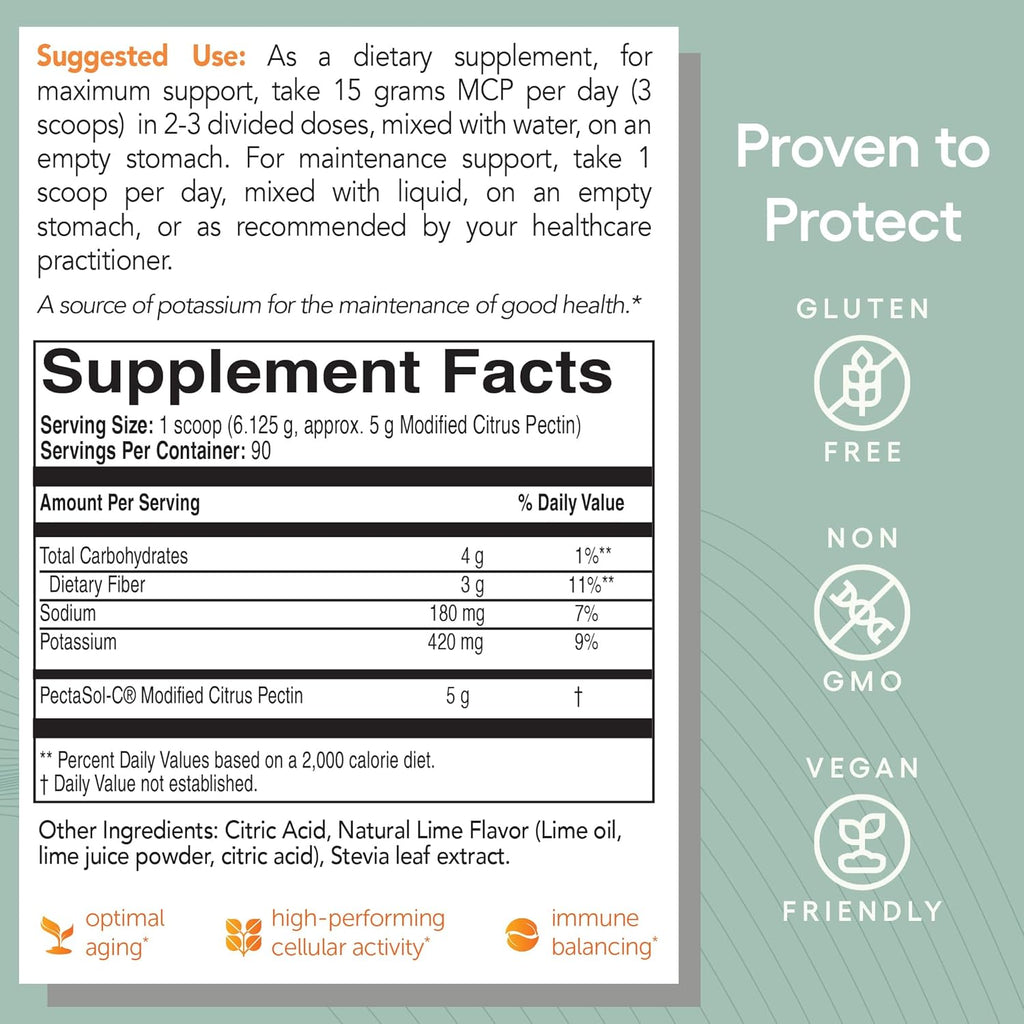 PectaSol Modified Citrus Pectin – 551g Lime Powder – Total-Body Health Supplement to Support Heart, Immune System, Inflammation Response & Healthy Aging + Maintain Healthy Galectin-3 Levels