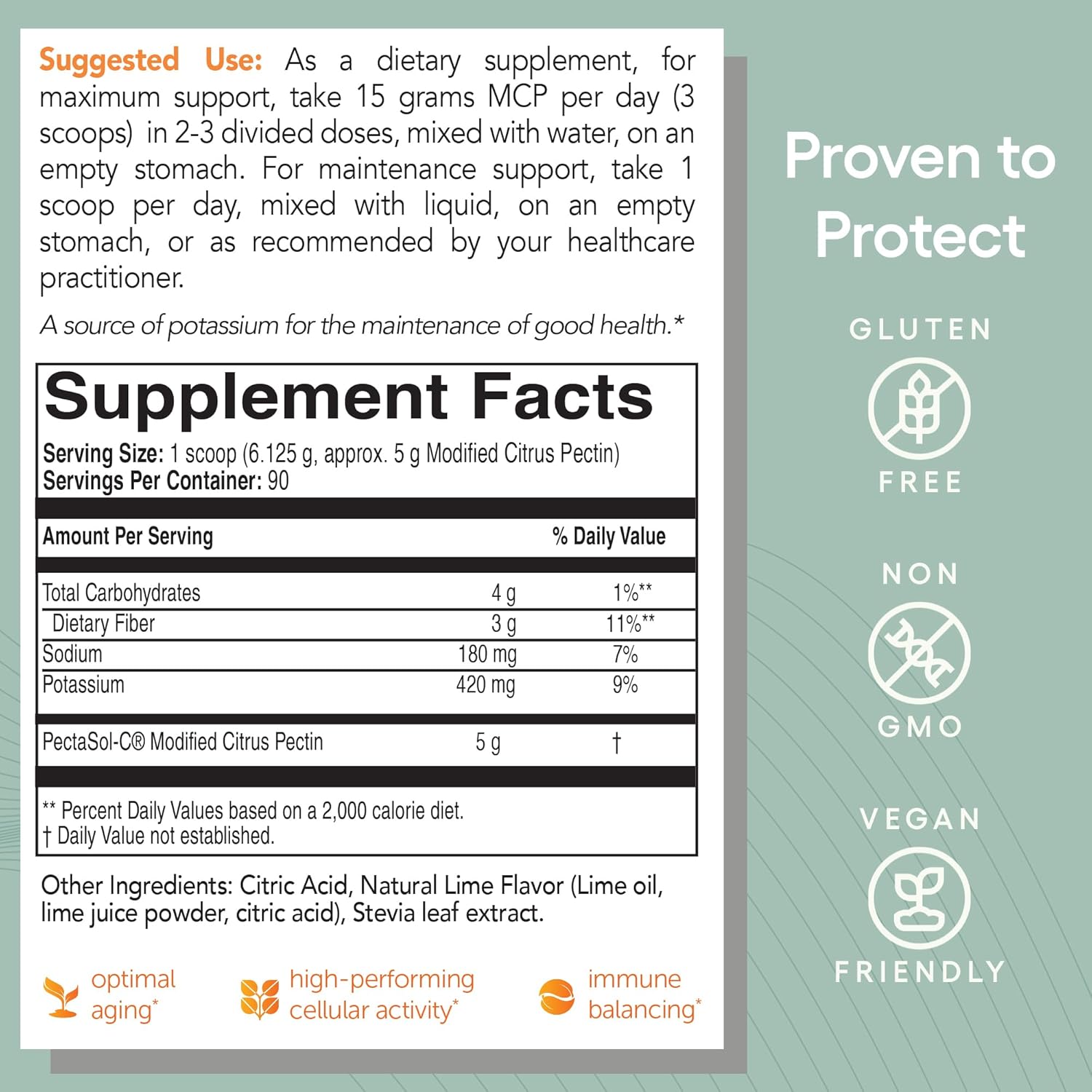 PectaSol Modified Citrus Pectin – 551g Lime Powder – Total-Body Health Supplement to Support Heart, Immune System, Inflammation Response & Healthy Aging + Maintain Healthy Galectin-3 Levels