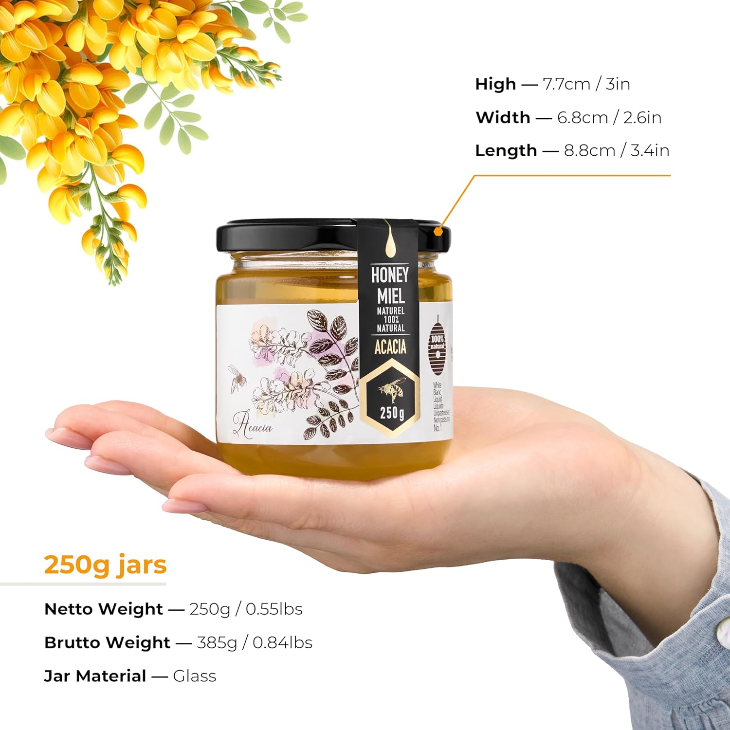 HONIGMA® Raw Acacia Honey | Exquisite Taste | 100% Pure | Unpasteurized | Unfiltered | Partially crystallized | 8.8 Fl Oz | Pack of 1
