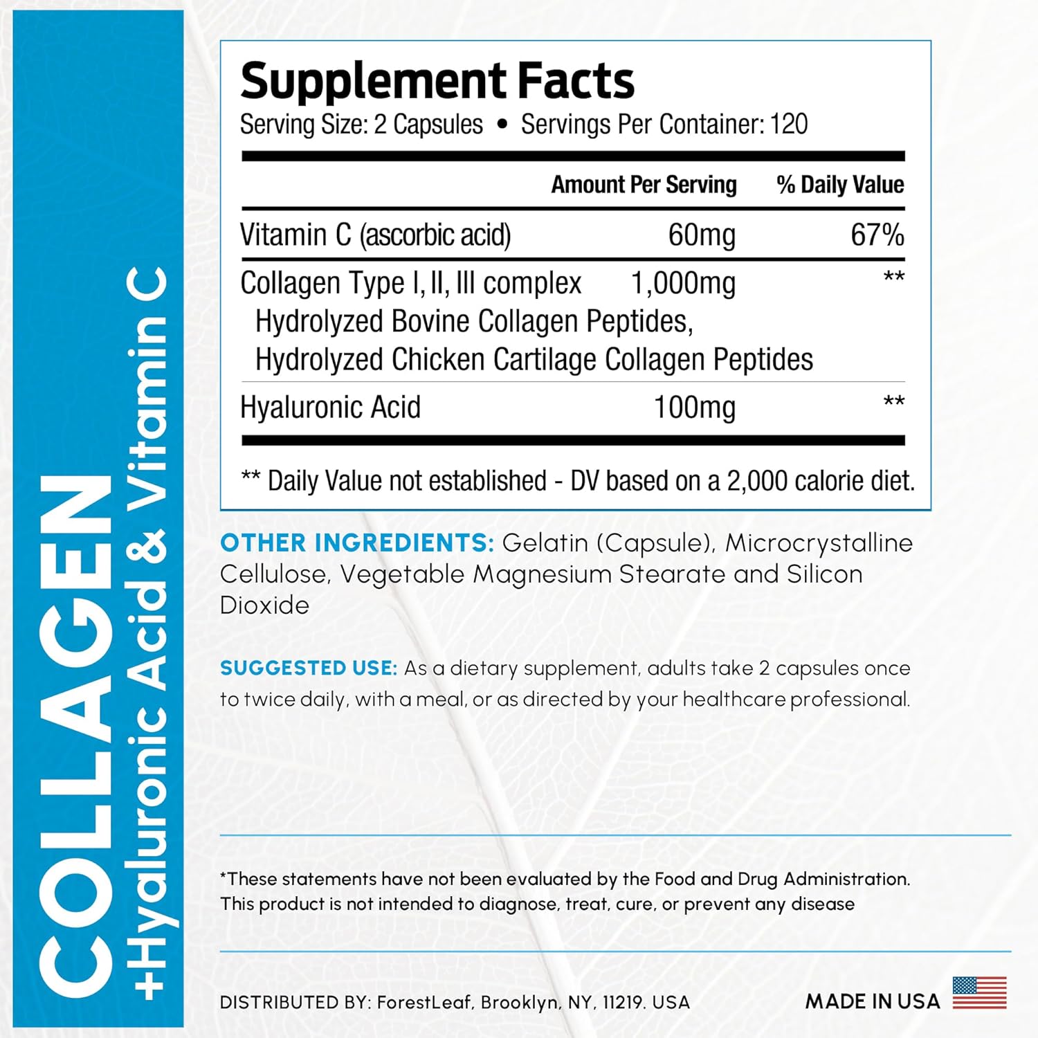 ForestLeaf Multi Collagen Pills - Collagen Men & Collagen Women - Hydrolyzed Collagen Supplements with Vitamin C & Hyaluronic Acid - Collagen Capsules for Hair, Skin & Nails (240 Peptide Capsules)