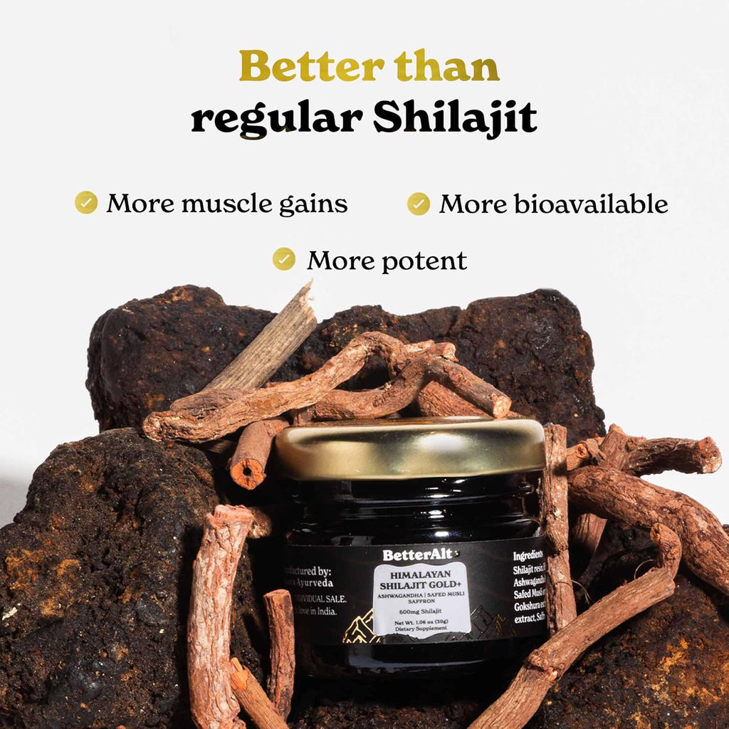 Better Alt Pure Himalayan Shilajit Gold+(30gm)|Enhances Recovery & Boosts Strength|16,000 ft Sourced Blend with Ashwagandha, Safed Musli,Gokshura|Shilajit gold for men & women|Vegan & Lab Tested-600mg