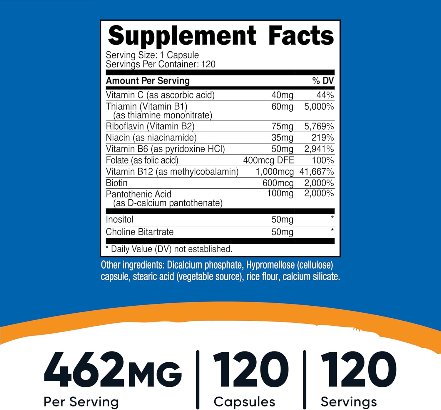 Nutricost High Potency Vitamin B Complex 462mg, 120 Capsules - with Vitamin C - Energy Complex