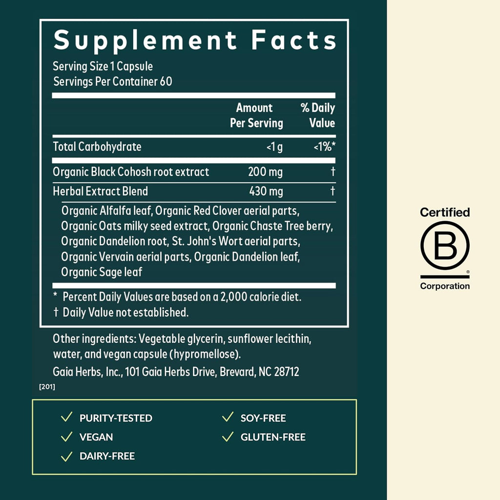 Gaia Herbs Menopause Support Daytime - Helps Maintain Hormone Balance and Well-Being for Women - with Vitex, Black Cohosh, St. John’s Wort, and Oats - 60 Vegan Liquid Phyto-Capsules (20-Day Supply)