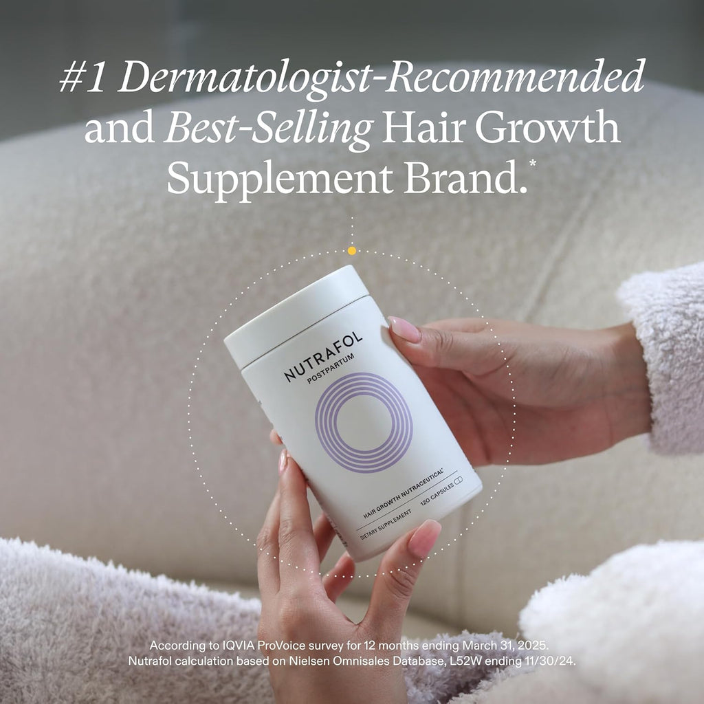 Nutrafol Postpartum Hair Growth Supplements, Clinically Tested for Visibly Thicker Hair and Less Shedding, Breastfeeding-Friendly - 1 Month Supply, 1 Refill Pouch