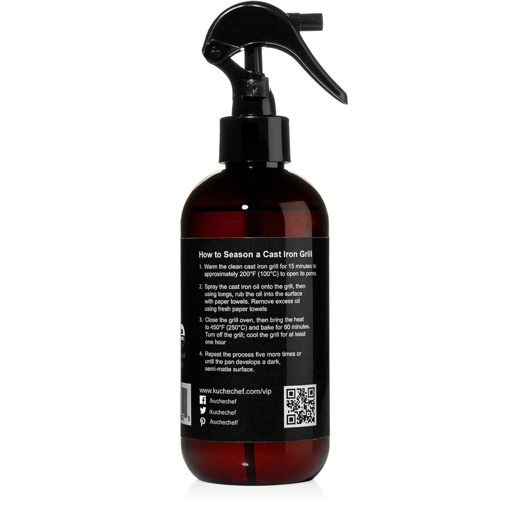 Organic BBQ Grill Seasoning Oil (8oz) - Made from Flaxseed Oil grown and pressed in the USA - Creates a Non-Stick Seasoning on All Cast Iron Grills and BBQs (240ml)