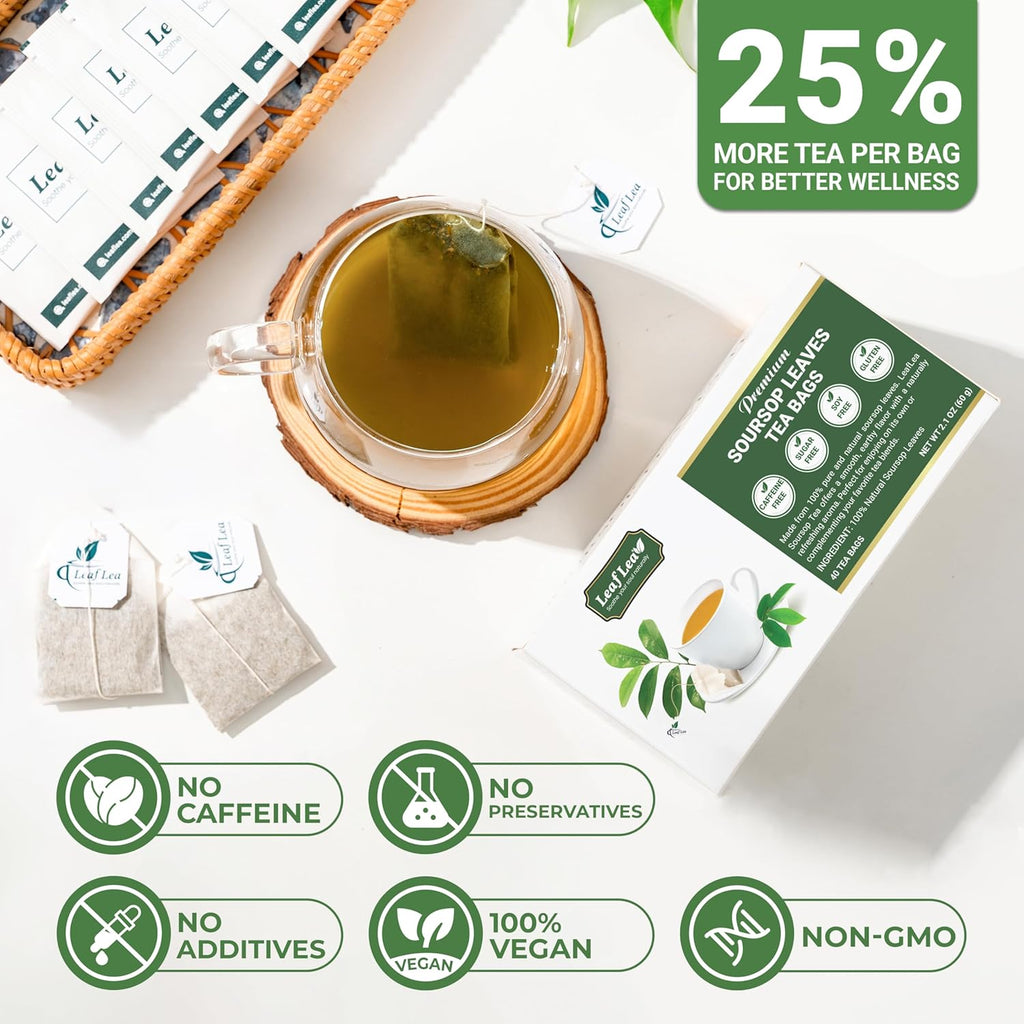 LeafLea 240 Premium Soursop Leaf Tea Bags, 100% Dried Soursop Graviola Leaves with a Smooth, Earthy Flavor, Hoja Guanabana Leaf Herbal Tea Bags for Natural Digestion Support, No Caffeine, Sugar-Free