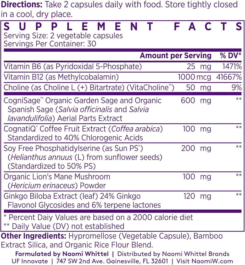 NAOMI Brainspan™ with BDNF Boost - Fast-Acting Support for Healthy Brain Function & Performance, Lion's Mane Mushroom, Ginkgo Biloba Extract, Garden Sage, Spanish Sage - 60 Capsules, 30-Day Supply