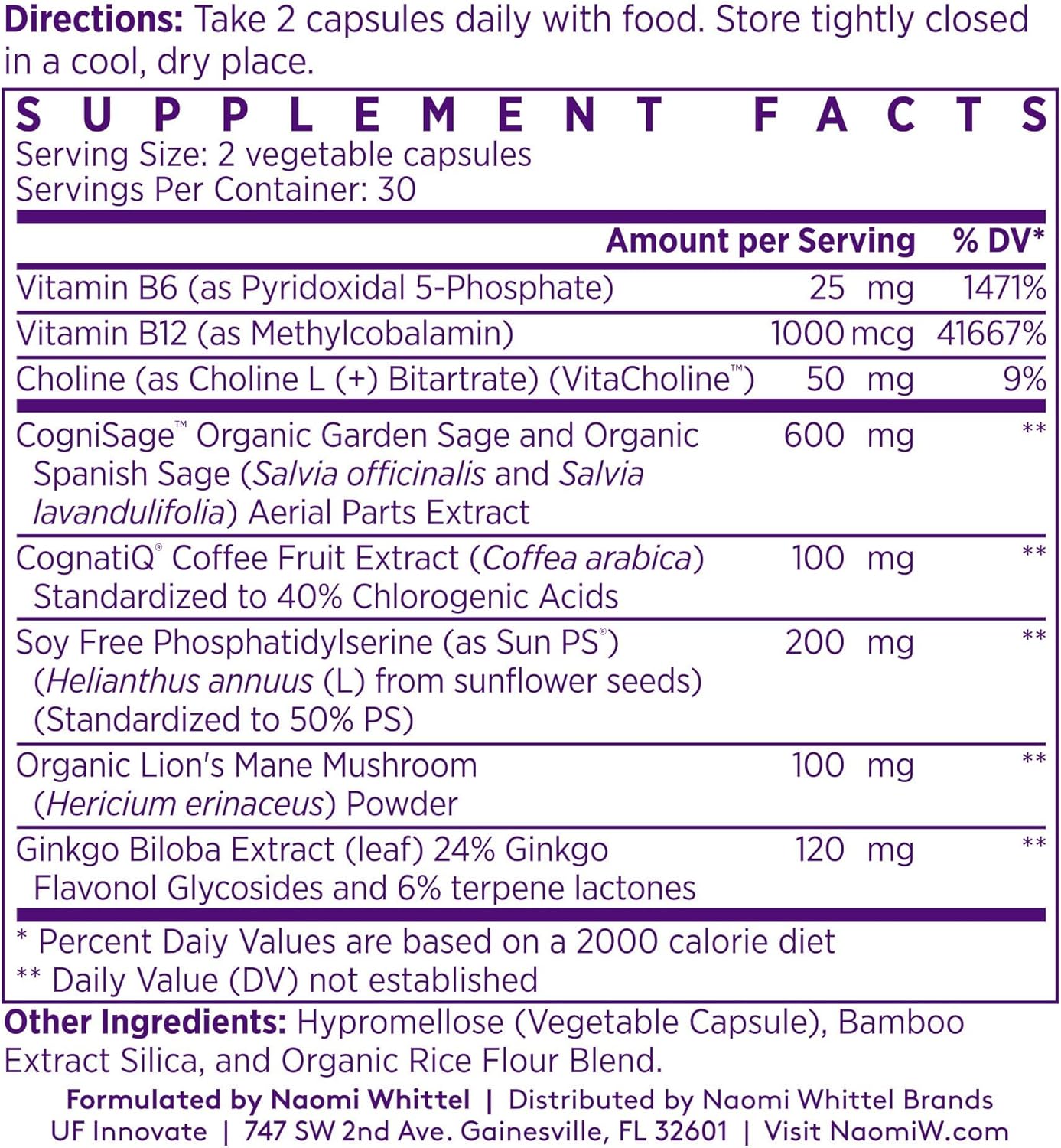 NAOMI Brainspan™ with BDNF Boost - Fast-Acting Support for Healthy Brain Function & Performance, Lion's Mane Mushroom, Ginkgo Biloba Extract, Garden Sage, Spanish Sage - 60 Capsules, 30-Day Supply
