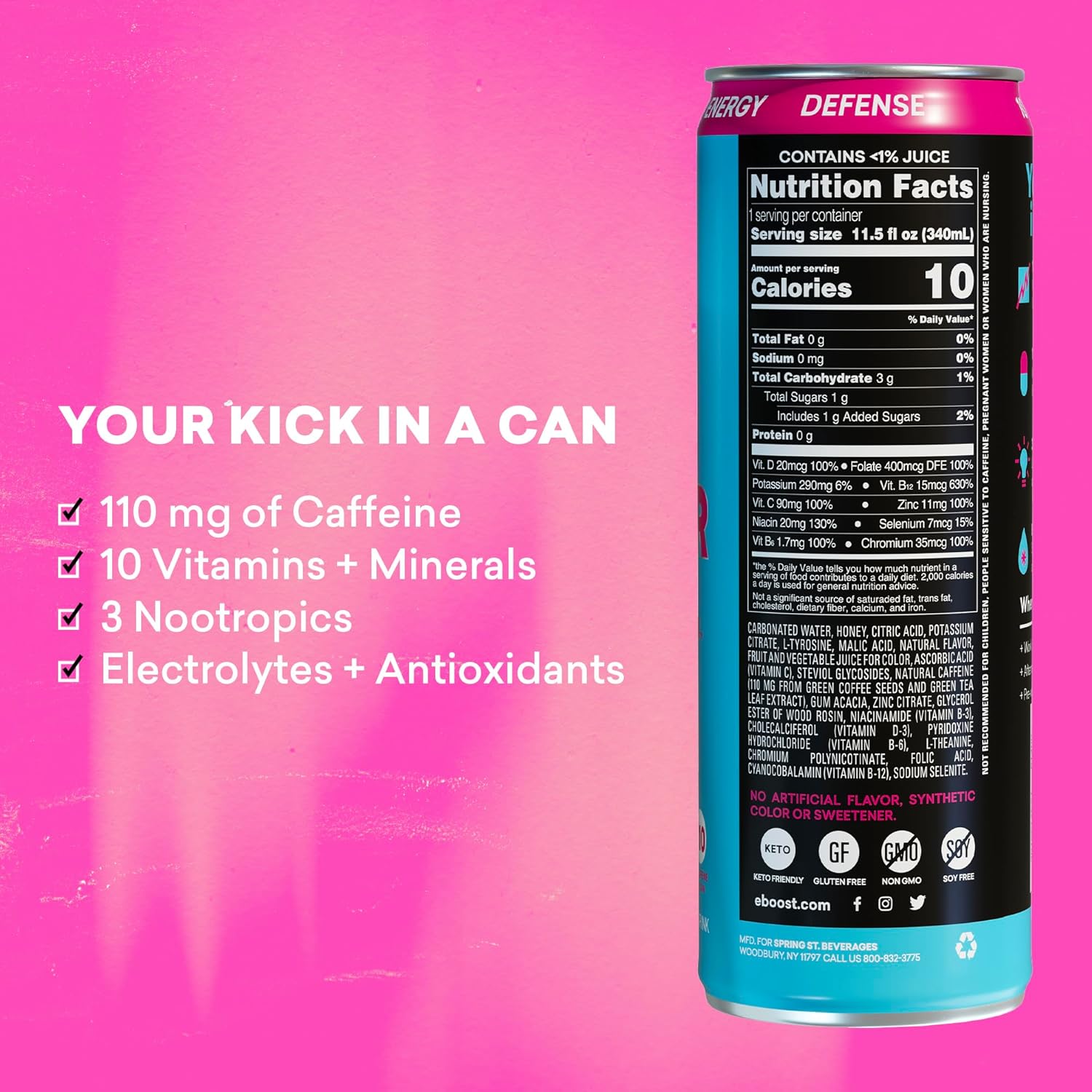 EBOOST Super Fuel Healthy Energy Drink - Caffeine from Natural & Clean Ingredients For Focus and Productivity -Taurine Free Pre-Workout With Electrolytes, Nootropic & Vitamins- Blue Raspberry 12 Pack