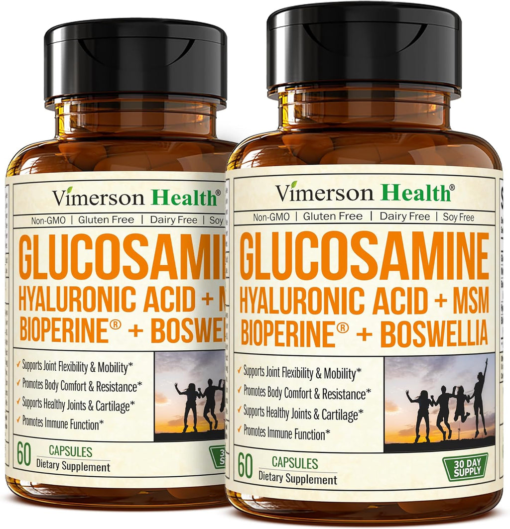Glucosamine with Hyaluronic Acid, Black Pepper, MSM & Boswellia - 5-in-One Joint Support Supplement. Antioxidant & Inflammatory Support - Joint Health, Flexibility and Comfort. FSA Eligible 2 Pack