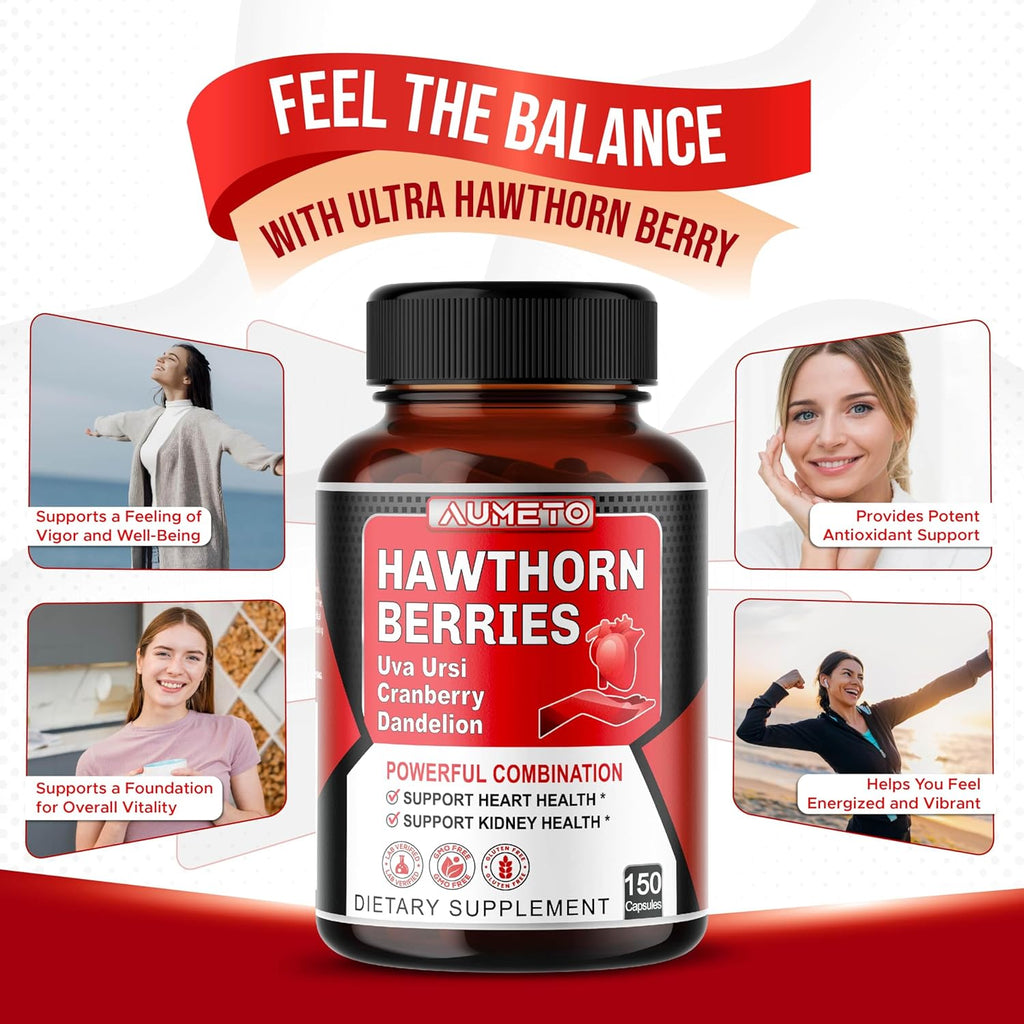 7 in 1 Ultra Hawthorn Berry with Uva Ursi Dandelion Cranberry Apple Cider Vinegar - Heart, Kinney Health Support