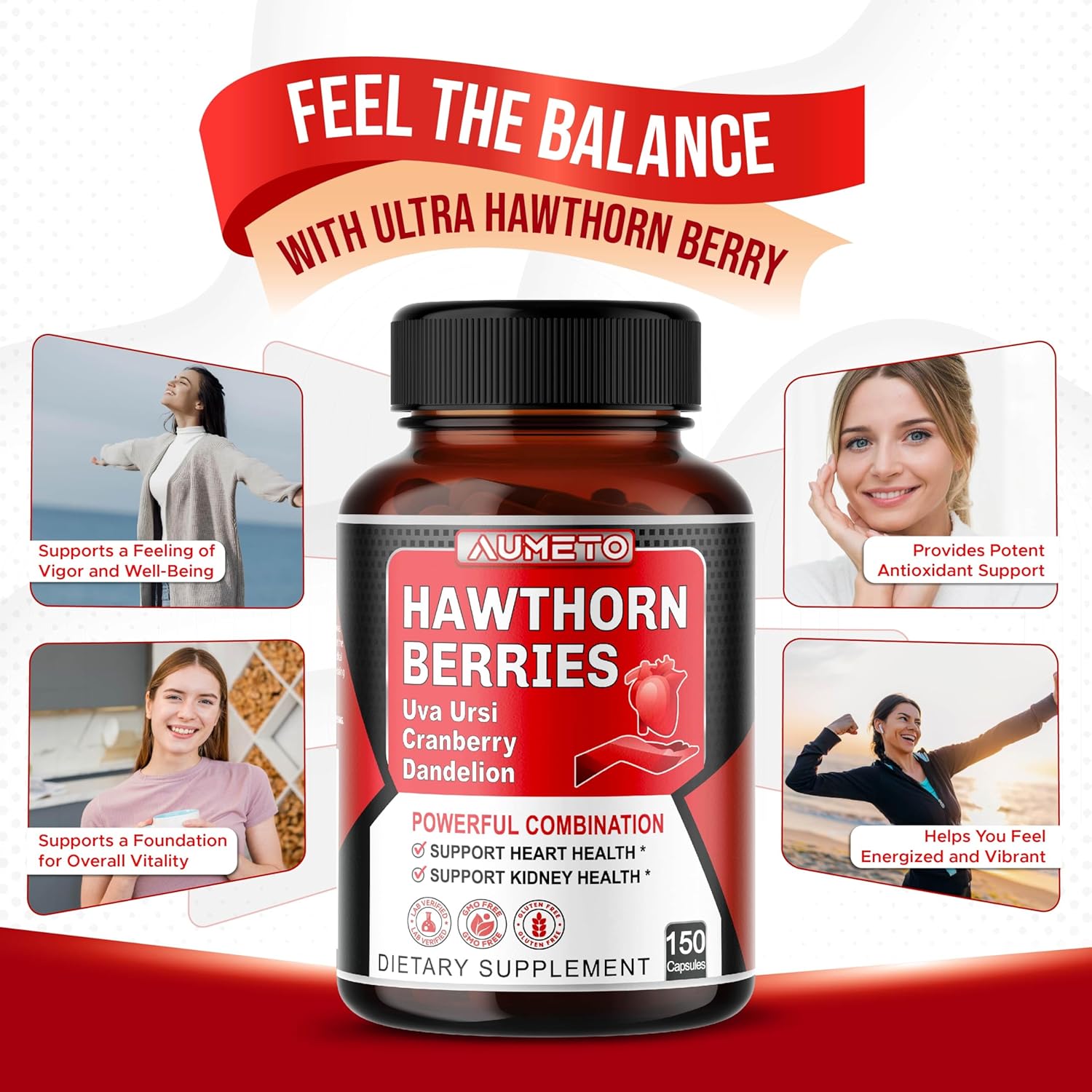 7 in 1 Ultra Hawthorn Berry with Uva Ursi Dandelion Cranberry Apple Cider Vinegar - Heart, Kinney Health Support