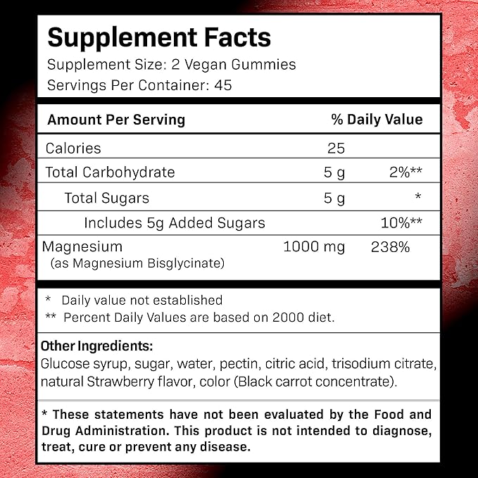 Magnesium Glycinate Gummies, 1000 mg - Magnesium Supplement to Support Relaxation, Heart Health - Chewable Calm Magnesio Gummies for Adults, Glicinato De Magnesio - Strawberry Flavor - Pack of 3