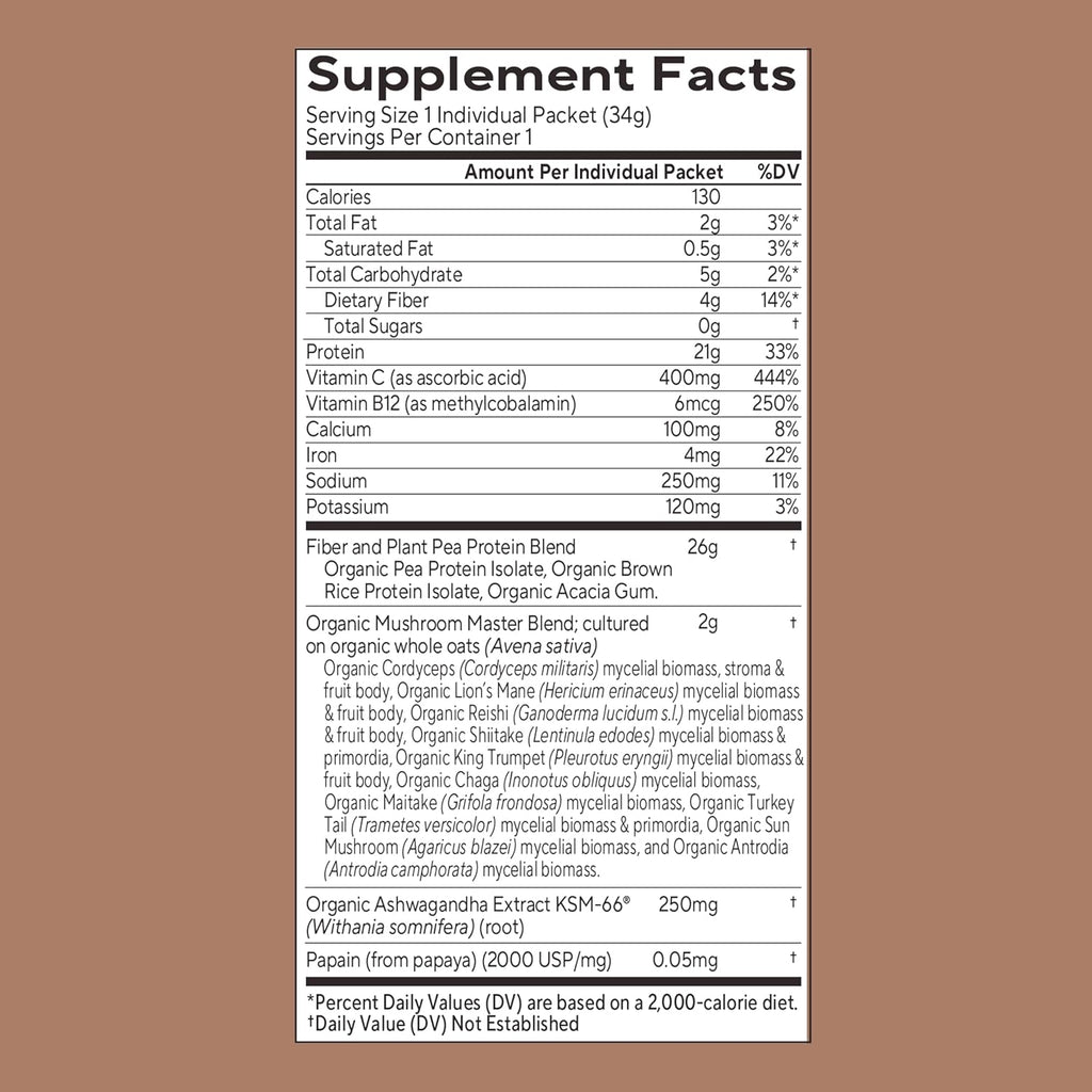 OM MUSHROOM SUPERFOOD Master Blend Creamy Chocolate Protein Powder, 16 Servings, Plant-Based with 10 Mushroom Complex for Recovery & Energy, GLP-1 Support