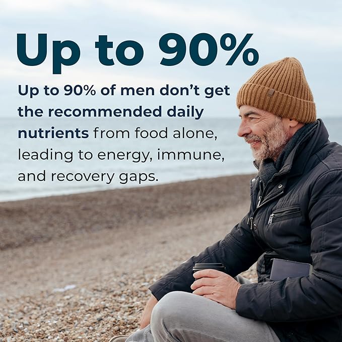 LifeSeasons Men's Multivitamin – High Potency with 21 Vitamins & Minerals, PureWay-C®, NAD+, Active B-Vitamins, TRAACS® Chelates, enXtra® for Energy, Probiotics & Mushrooms – 120 Veg Capsules