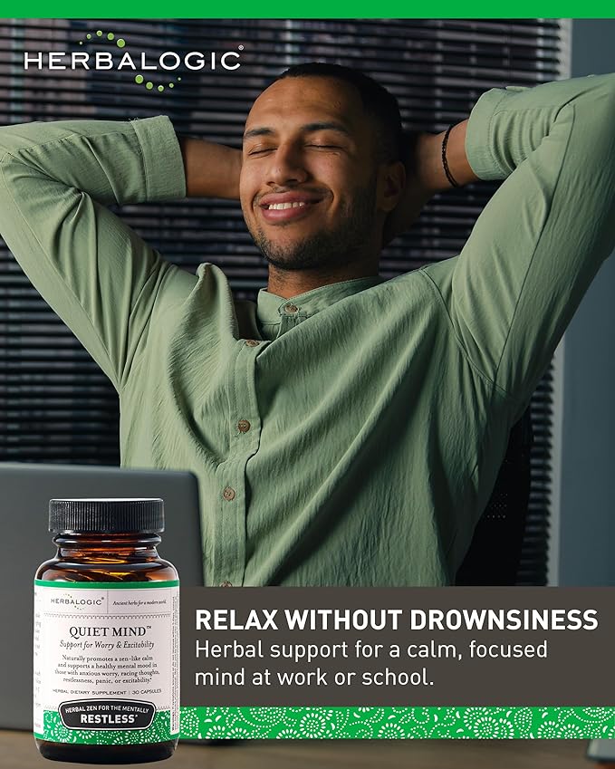 Herbalogic - Quiet Mind Herb Capsules - Non-Sedating, Promotes a Feeling of Zen-Like Calm - Eases Anxious Worry and Panicky Mood - Based on The Traditional Chinese Formula GUI Pi Tang - 30 Cap Count