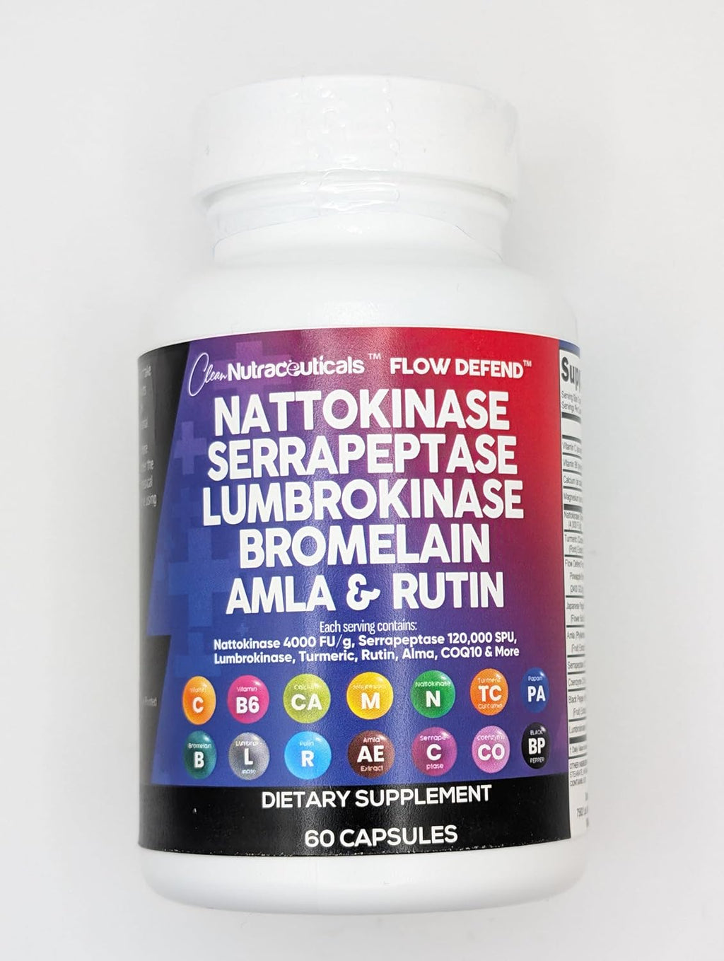 Clean Nutraceuticals Nattokinase 4000 FU Serrapeptase 120000 SPU Lumbrokinase Enzyme Supplement with Bromelain Papain Papaya Enzymes Rutin Extract Amla Magnesium Vitamin B6 & VIT C Capsules