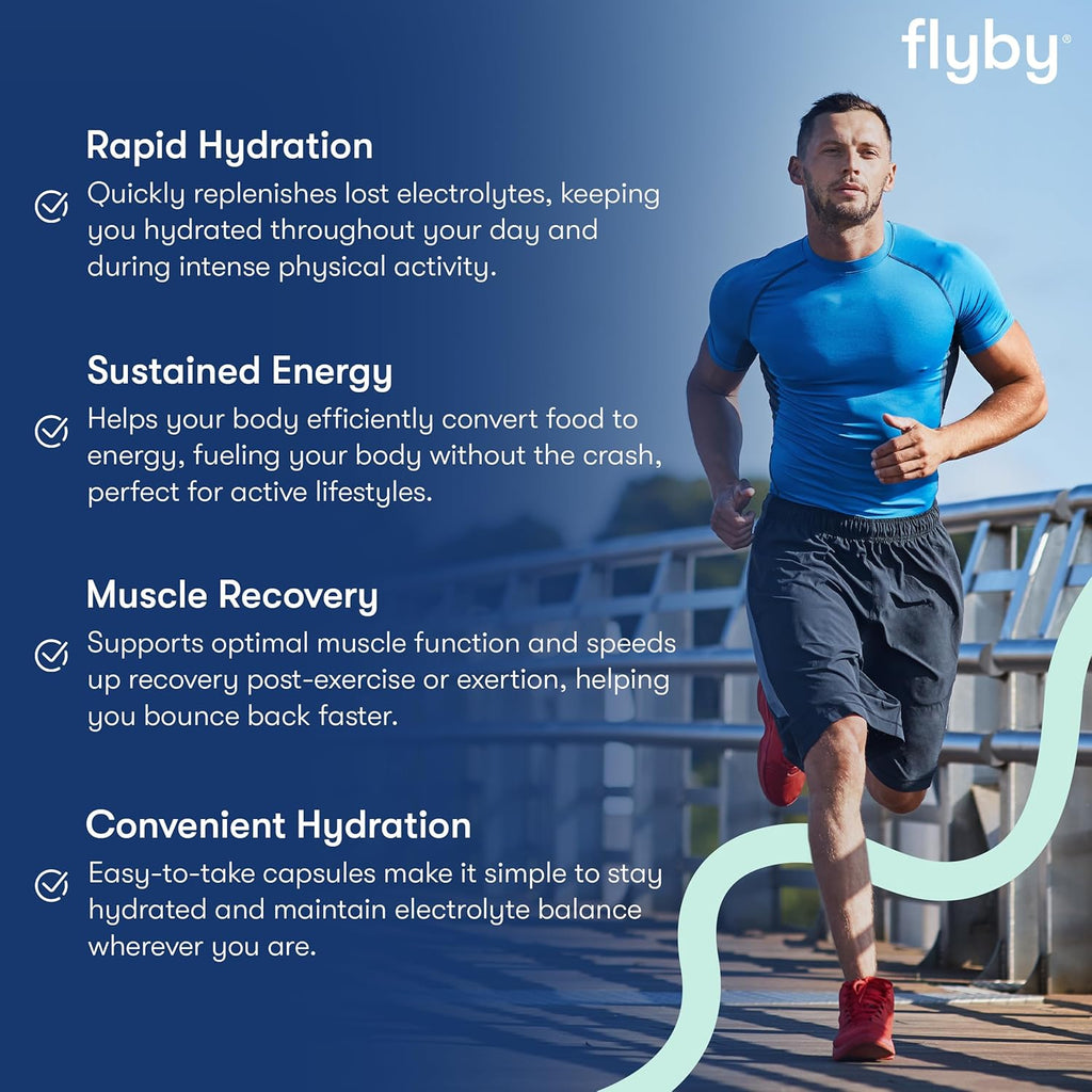 Flyby Electrolyte Capsule - Contains Sodium, Potassium, Vitamin D3, B Vitamins, Copper and Manganese | Electrolytes Recovery | Non-GMO | No Added Sugar – 60 Count