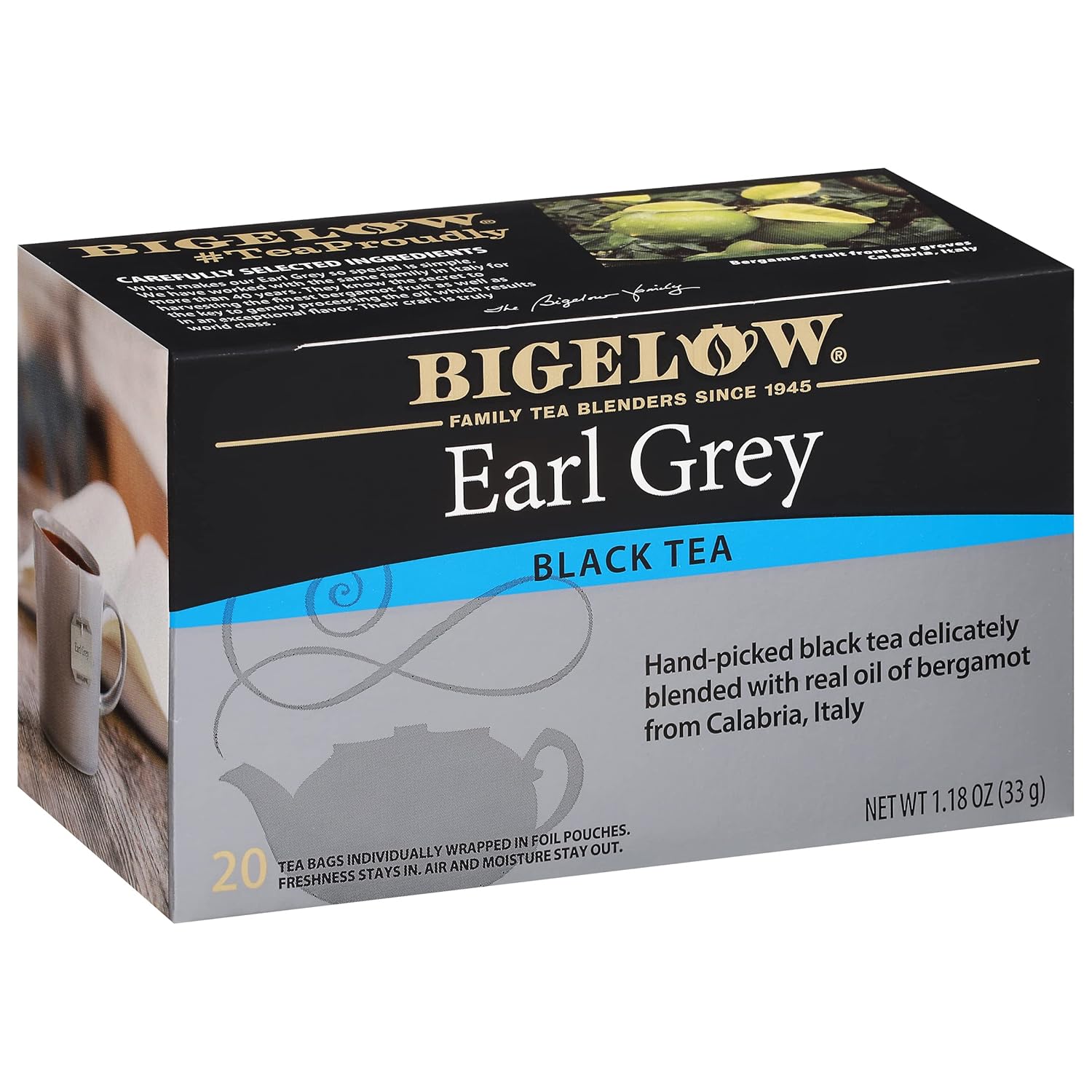Bigelow Tea Earl Grey Flavored Black Tea, Kosher, 20 Bags, 1.18 Ounces (Pack Of 6)