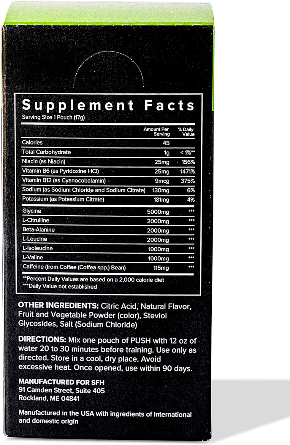 SFH Push Pre-Workout Powder (Fruit Punch) Best Tasting 5g BCAA's for Muscle Repair | Non-Dairy, No Artificial Flavors, Colors, or Sweeteners (Pack of 10 Single Serves)
