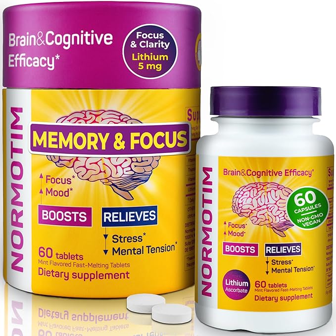 Brain Supplement for Memory & Focus – Lithium Ascorbate 5mg (Alternative to Lithium Orotate 5mg) – Brain Health, Mood & Stress Support – 60 Fast-Melt Tablets
