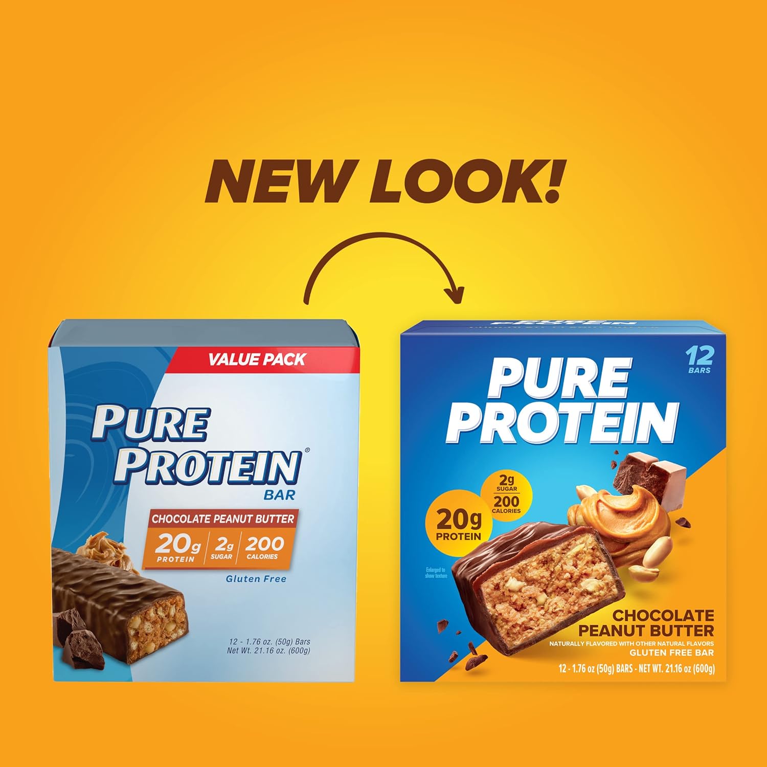Pure Protein Bars, High Protein, Nutritious Snacks to Support Energy, Low Sugar, Gluten Free, Chocolate Peanut Butter, 1.76oz, 12 Count (Packaging May Vary)