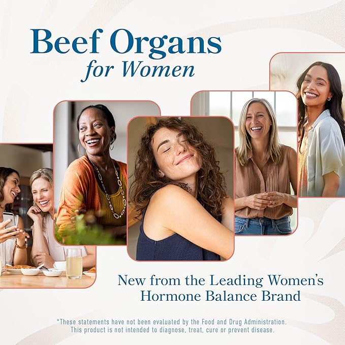 Beef Organ Supplement for Women | Uterus, Ovary, Liver, Spleen, Kidney & Heart | Superfood for Hormone Health & Energy Support | 100% Grass Fed & Pasture Raised Beef Organs for Women | 60 Ct.