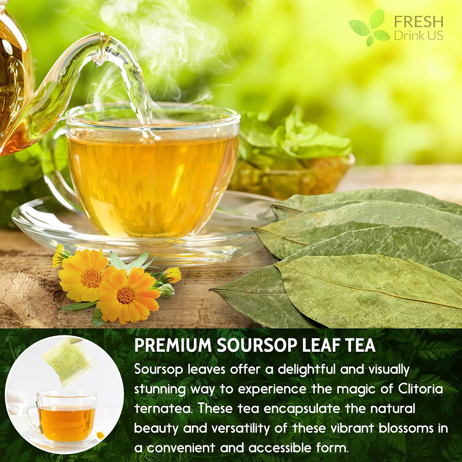 40 Premium Soursop Graviola Leaf Tea Bags, 100% Natural and Pure from Soursop Leaves, Handmade, Made With Natural Materials-Corn Fiber Tea Bag, Sugar/Caffeine/Gluten Free, Hoja Guanabana Tea