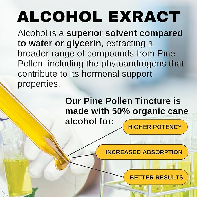 Lost Empire Herbs Pine Pollen Tincture Pine Pollen Liquid Extract for Testosterone - Alcohol Tincture is Superior for Better Absorption, 3rd Party Lab Tested (2 Ounce)