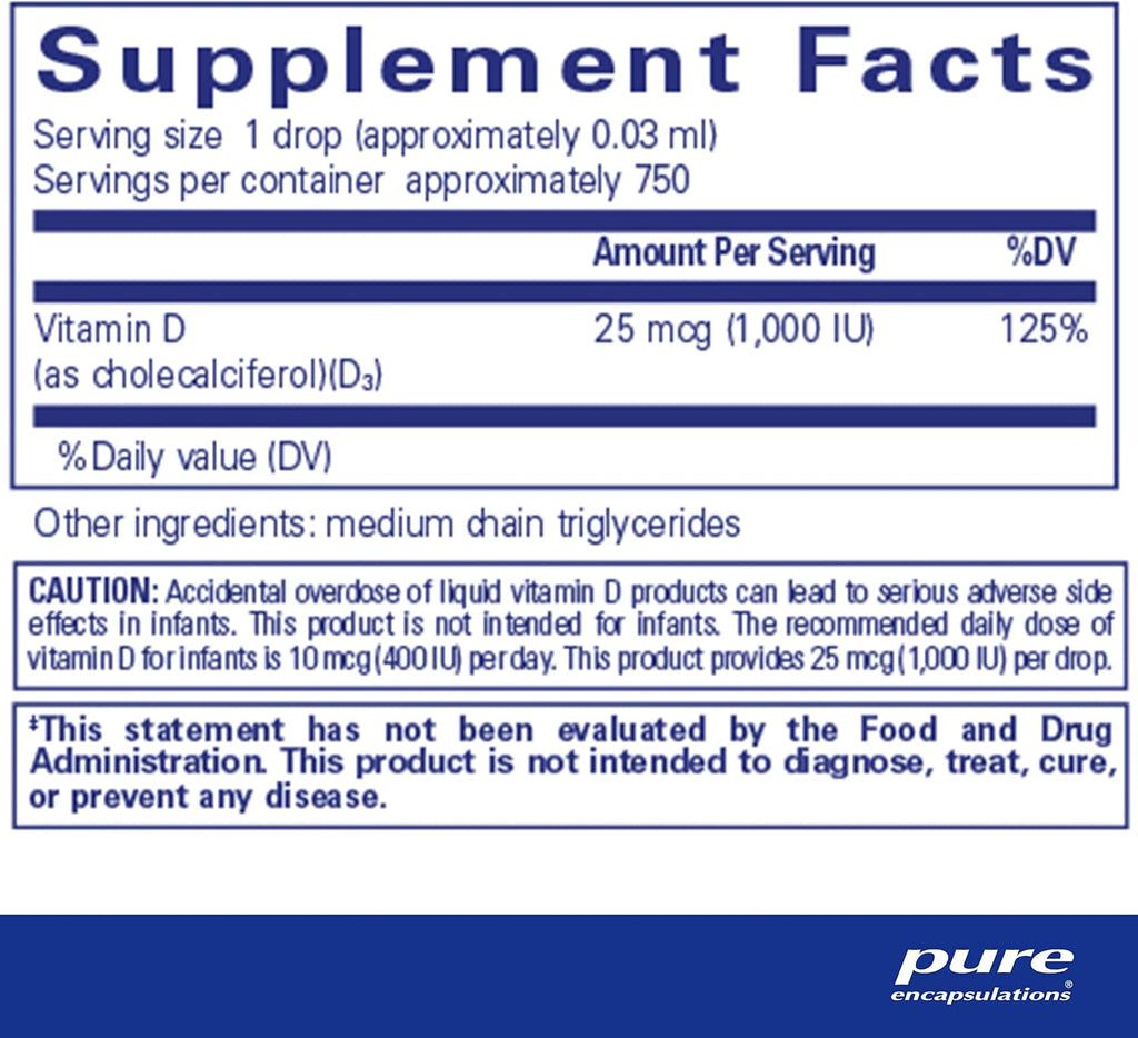 Pure Encapsulations Vitamin D3 Liquid | Supplement to Support Bone, Breast, Cardiovascular, Colon, and Immune Health* | 0.75 fl. oz.
