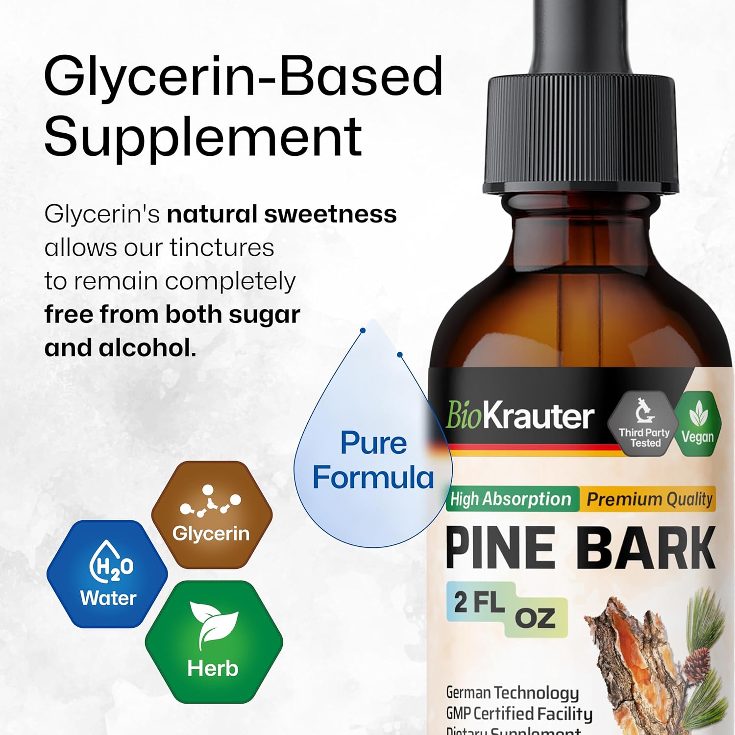 BIO KRAUTER Pine Bark Extract - Rich in Antioxidants Liquid Supplement - 400 mg French Maritime Pine Bark Extract Drops - Vegan, Alcohol & Sugar Free - 2 Fl Oz