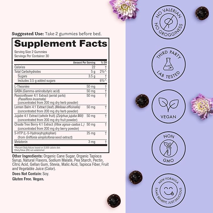 Winged Wellness Sleepyhead Natural Sleep Gummies for Women - Prime Sleep Support Aid for Adults with 3mg Melatonin, L-Theanine, 5-HTP - Blueberry Lavender Flavored - 30 Servings