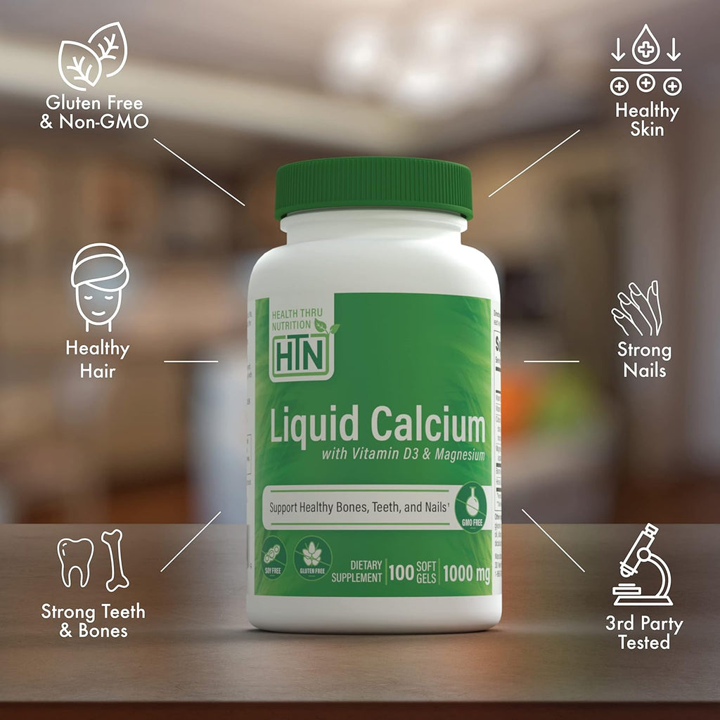 Health Thru Nutrition Liquid Calcium 1000mg, Magnesium 400mg, Vitamin D3 1,000iu and Boron | Bone Restore & Strength with 6 Calcium Complex | 3rd Party Tested | Non-GMO Gluten Free (Pack of 100)