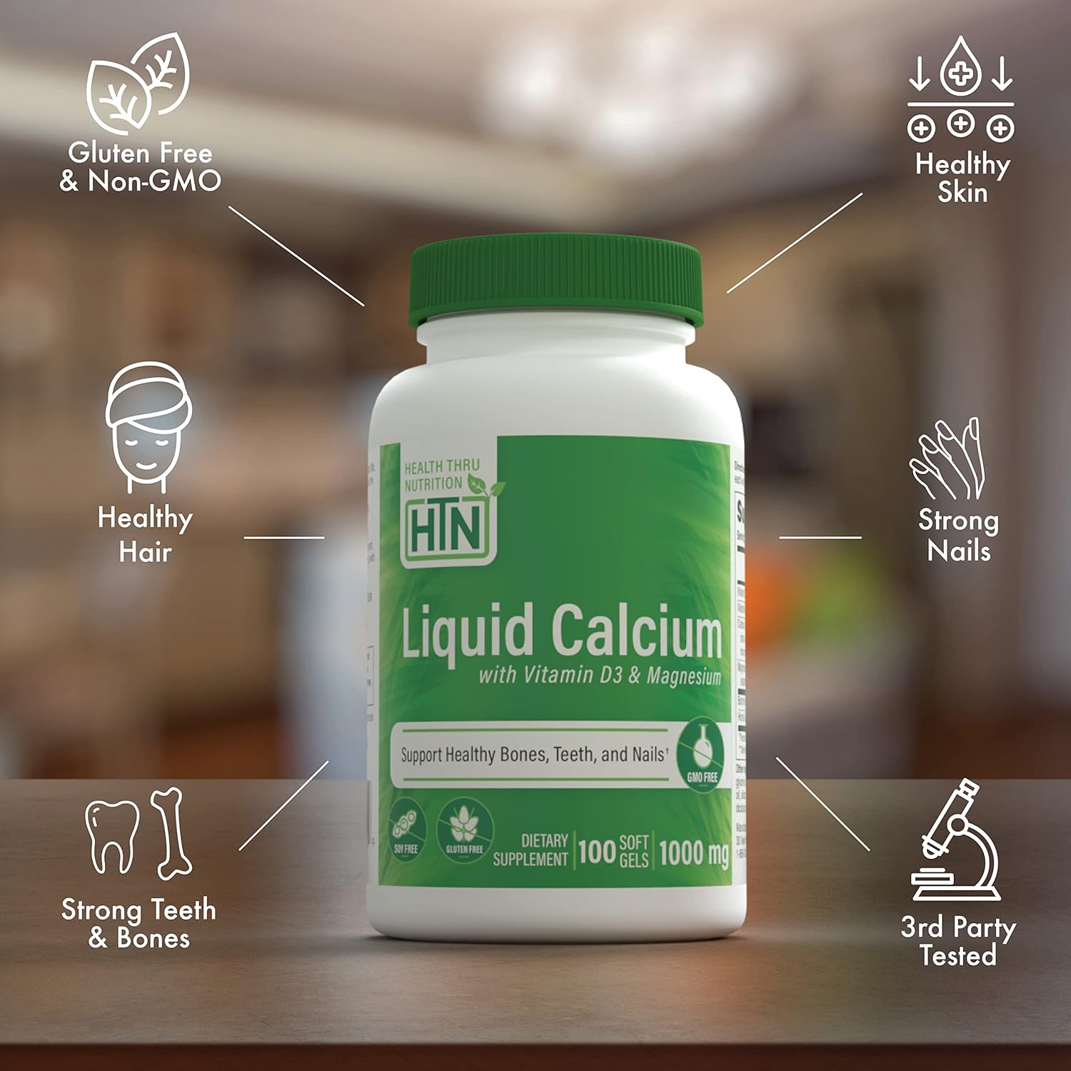 Health Thru Nutrition Liquid Calcium 1000mg, Magnesium 400mg, Vitamin D3 1,000iu and Boron | Bone Restore & Strength with 6 Calcium Complex | 3rd Party Tested | Non-GMO Gluten Free (Pack of 100)